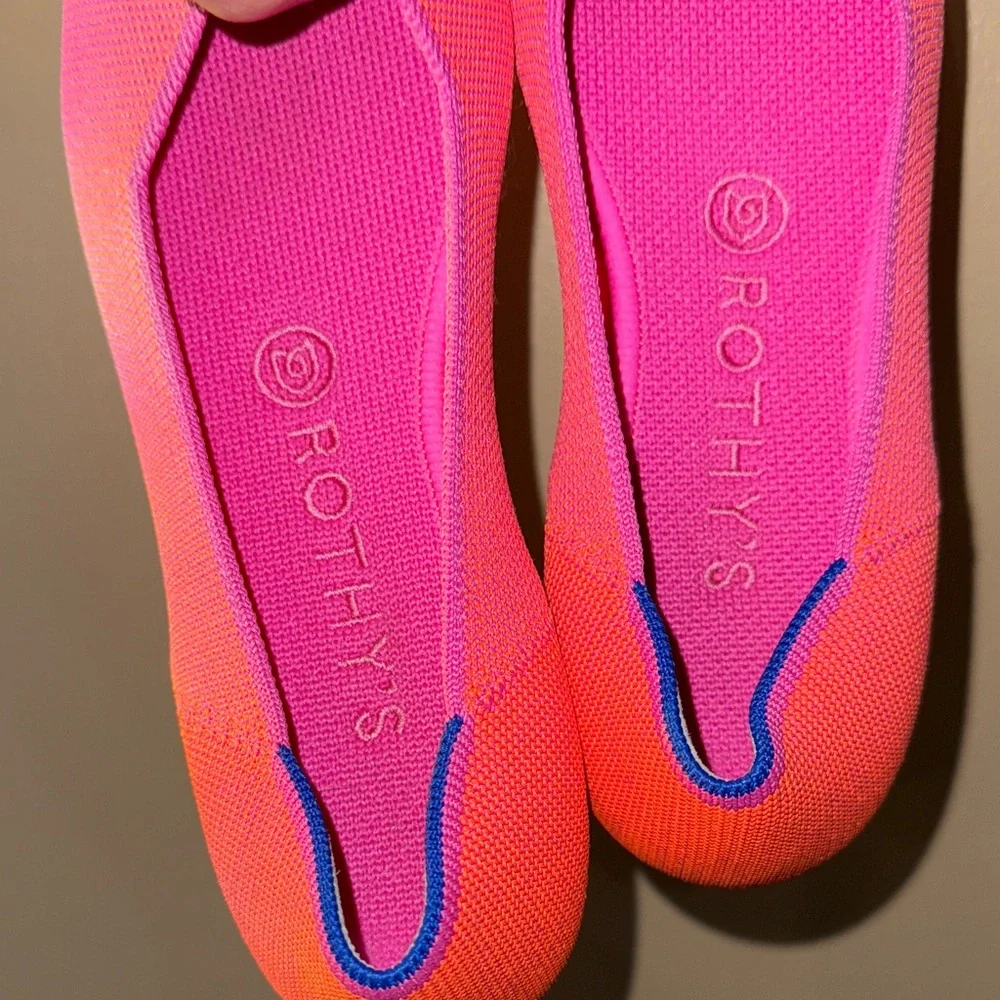 Rothy's Vibrant Pink Flats with Blue Accents - Picture 7 of 9